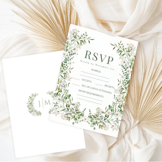 Greenery floral wreath botanical garden wedding RSVP kaartje