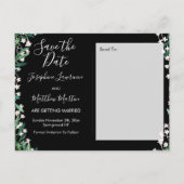 Greenery & Florets Waterverf Zwart Save the Date Aankondigingskaart (Achterkant)