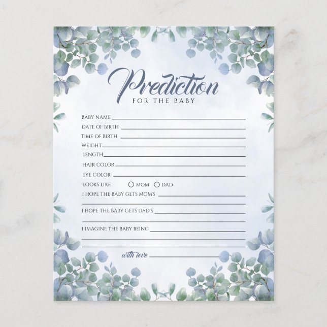 Greenery Flower Baby shower Prediction Game (Voorkant)