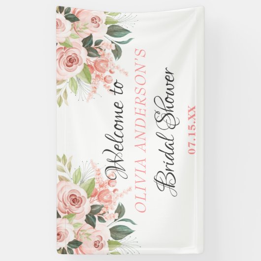 Greenery Flower Roze Waterverf Vrijgezellenfeest Spandoek (Verticaal)