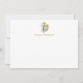 Greenery & Flowers Monogram Letter D Persoonlijk Notitiekaartje