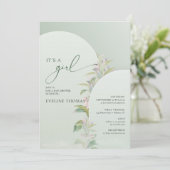 Greenery folaige blush floral boho Het is een meis Kaart (Staand voorkant)