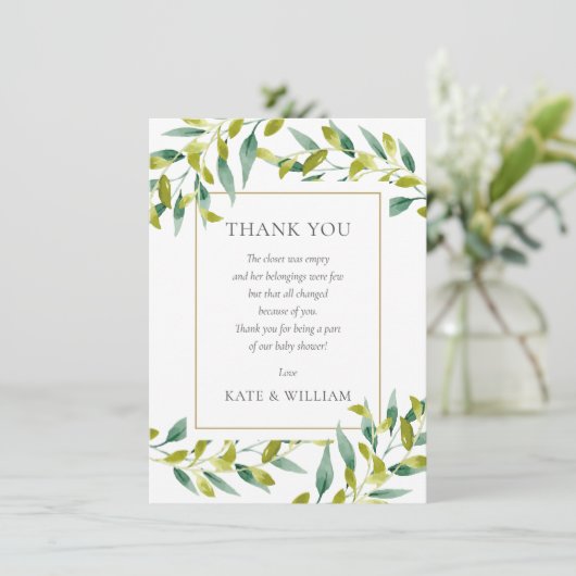 Greenery Foliage Baby shower Poem Dank je wel Bedankkaart (Staand voorkant)