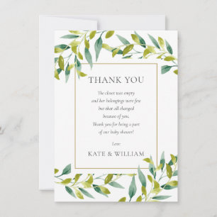 Greenery Foliage Baby shower Poem Dank je wel Bedankkaart