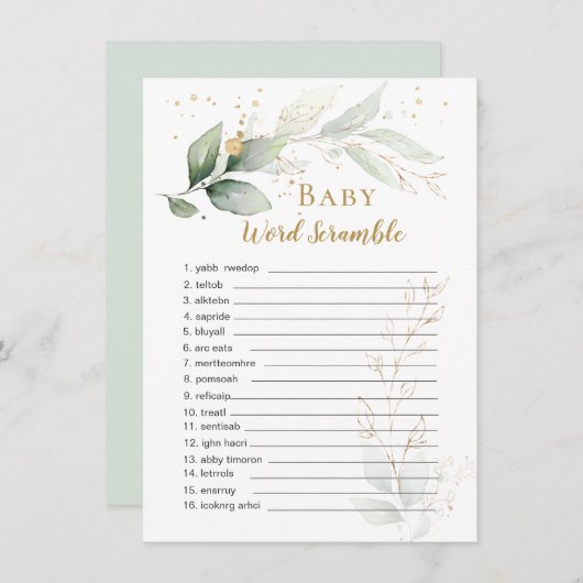 Greenery Foliage Baby Word Scramble Game (Voorkant / Achterkant)