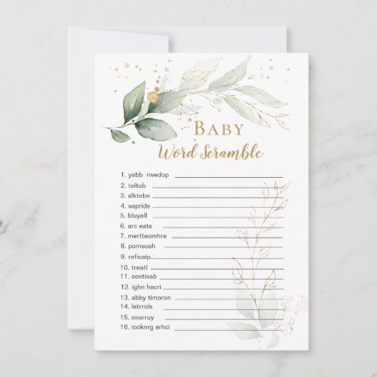 Greenery Foliage Baby Word Scramble Game (Voorkant)