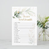 Greenery Foliage Baby Word Scramble Paper Sheet (Staand voorkant)