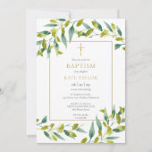 Greenery Foliage Baptism Christening Uitnodiging (Voorkant)