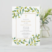 Greenery Foliage Baptism Christening Uitnodiging (Staand voorkant)