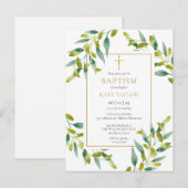 Greenery Foliage Baptism Christening Uitnodiging Briefkaart (Voorkant / Achterkant)