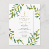 Greenery Foliage Baptism Christening Uitnodiging Briefkaart (Voorkant)