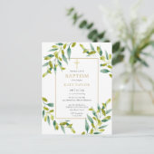 Greenery Foliage Baptism Christening Uitnodiging Briefkaart (Staand voorkant)