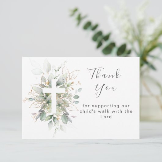 Greenery foliage Baptism Flat Hartelijk dank Bedankkaart (Staand voorkant)