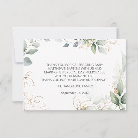 Greenery foliage Baptism Flat Hartelijk dank Bedankkaart (Achterkant)