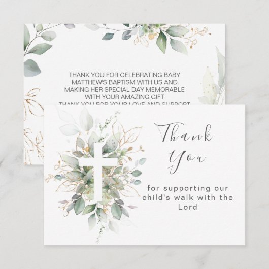 Greenery foliage Baptism Flat Hartelijk dank Bedankkaart (Voorkant / Achterkant)