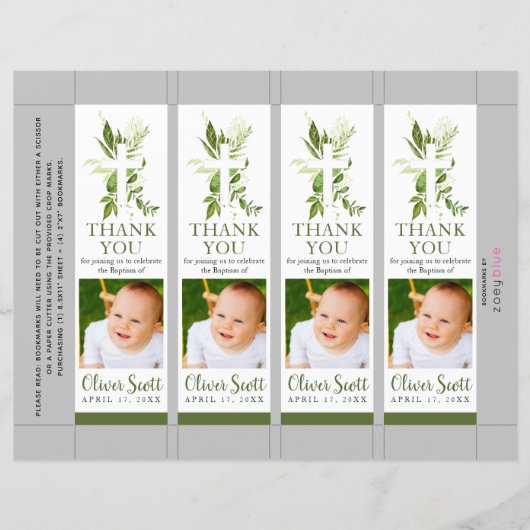 Greenery Foliage Baptism Foto Bladwijzer (Voorkant)