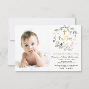 Greenery foliage Baptism Photo Invitation Card Bedankkaart