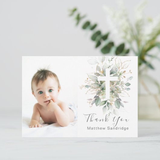 Greenery foliage Baptisme Fotofilm Hartelijk dank Bedankkaart (Staand voorkant)