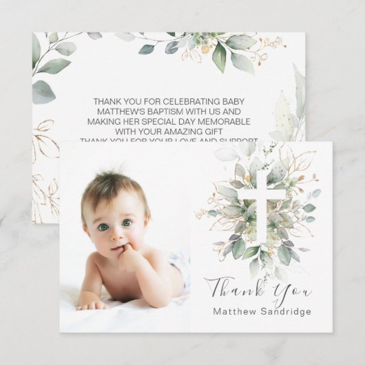 Greenery foliage Baptisme Fotofilm Hartelijk dank Bedankkaart (Voorkant / Achterkant)