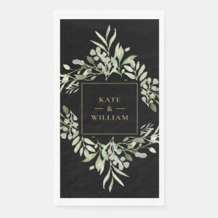 Greenery Foliage Black and Gold Wedding Paper Servet