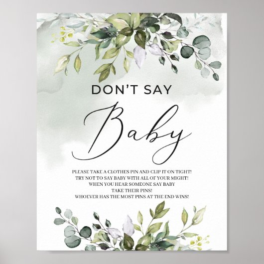 Greenery foliage boho zegt geen baby-spelbord poster (Voorkant)