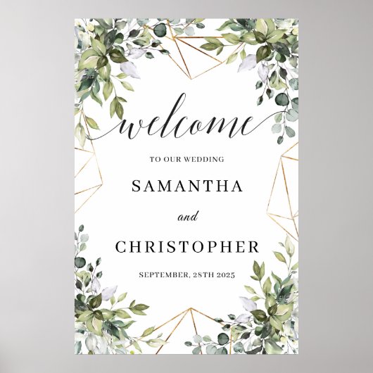 Greenery foliage bruiloft welkomstteken poster (Voorkant)