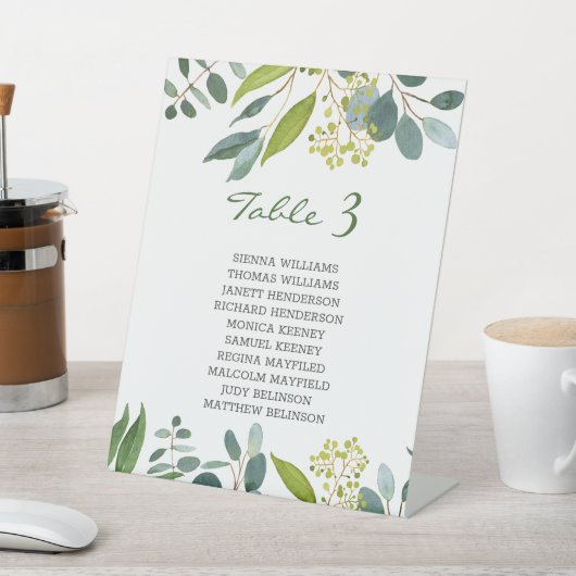 Greenery foliage bruiloft-zitkaart reclamebord met voetstuk (Insitu)