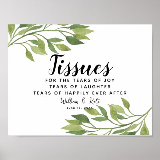 greenery foliage ceremony tissues wedding sign poster (Voorkant)