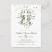 Greenery Foliage Cross Baby Baptism Enclosure Kaar Informatiekaartje (Voorkant)