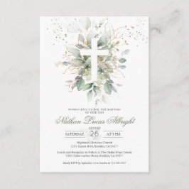 Greenery Foliage Cross Baby Baptism Enclosure Kaar Informatiekaartje
