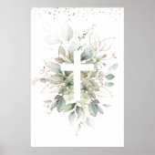 Greenery Foliage Cross Baby Baptism  Poster (Voorkant)