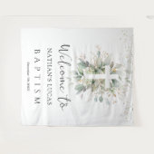 Greenery Foliage Cross Baby Baptism  Wandkleed (Voorkant (horizontaal))
