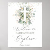 Greenery Foliage Cross Baby Baptisme Poster (Voorkant)