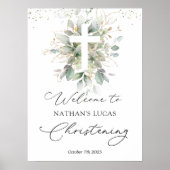 Greenery Foliage Cross Baby Christening Poster (Voorkant)