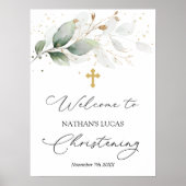 Greenery Foliage Cross Baby Christening Poster (Voorkant)