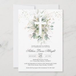 Greenery Foliage Cross Baby doopuitnodiging Kaart