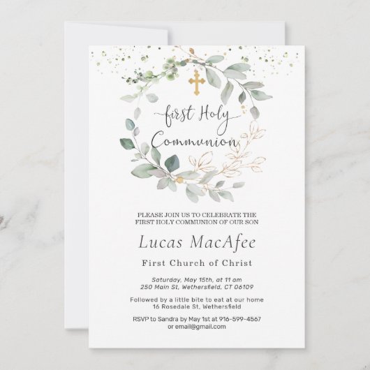 Greenery Foliage Cross First Community Invitation Kaart (Voorkant)