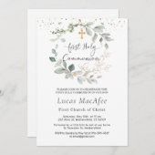 Greenery Foliage Cross First Community Invitation Kaart (Voorkant / Achterkant)
