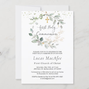 Greenery Foliage Cross First Community Invitation Kaart