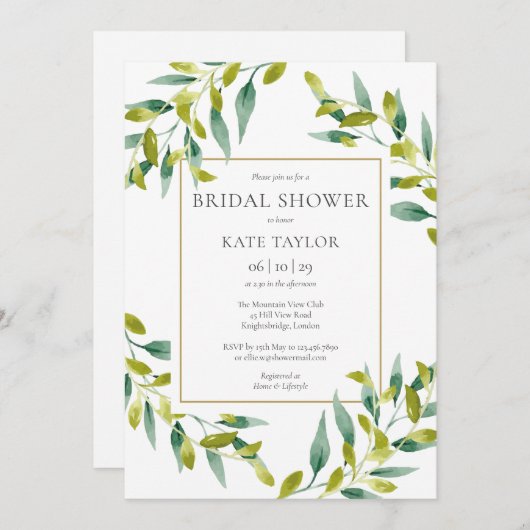 Greenery Foliage Elegant Goud Vrijgezellenfeest Kaart (Voorkant / Achterkant)