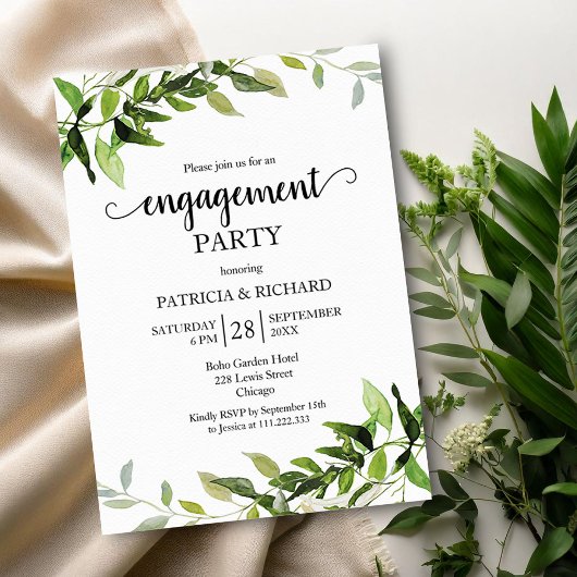 Greenery Foliage Engagement Party Kaart