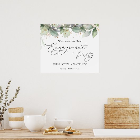 Greenery Foliage Engagement Party Welkom Poster (Keuken)