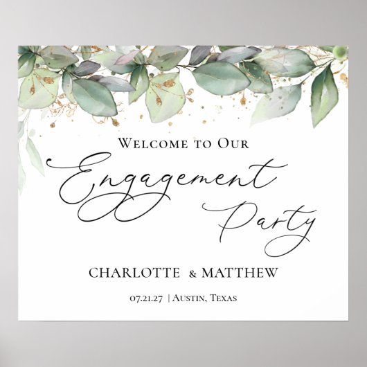 Greenery Foliage Engagement Party Welkom Poster (Voorkant)