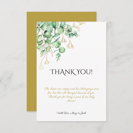 Greenery foliage eucalyptus baby shower Hartelijk Bedankkaart (Voorkant / Achterkant)