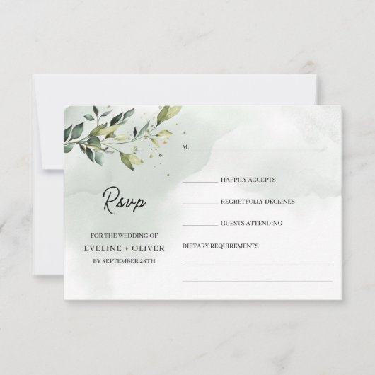 Greenery foliage eucalyptus bladeren boho bruiloft RSVP kaartje (Voorkant)