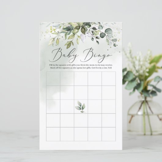 Greenery foliage eucalyptus boho baby bingo game (Staand voorkant)