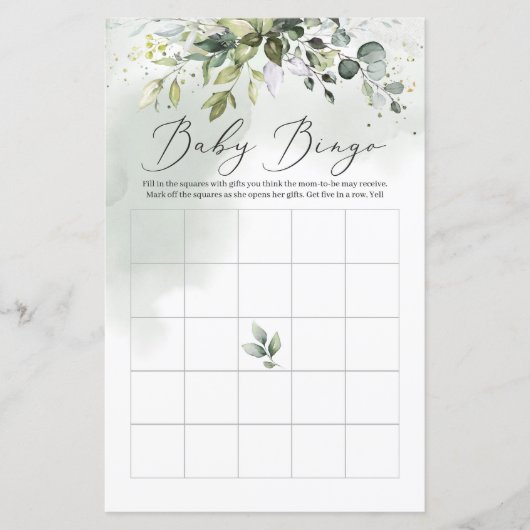 Greenery foliage eucalyptus boho baby bingo game (Voorkant)