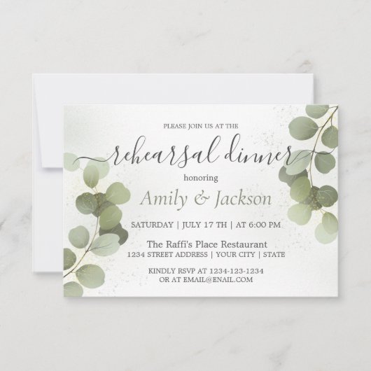 Greenery Foliage Eucalyptus Rehearsal Dinner Kaart (Voorkant)
