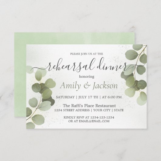 Greenery Foliage Eucalyptus Rehearsal Dinner Kaart (Voorkant / Achterkant)