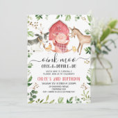 Greenery Foliage Farm Animals 2e verjaardag Kaart (Staand voorkant)